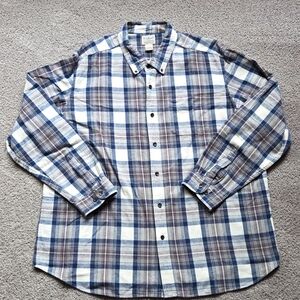 L.L. Bean Mens Brown & Blue Plaid Button-Down Flannel Shirt, Size 2XL